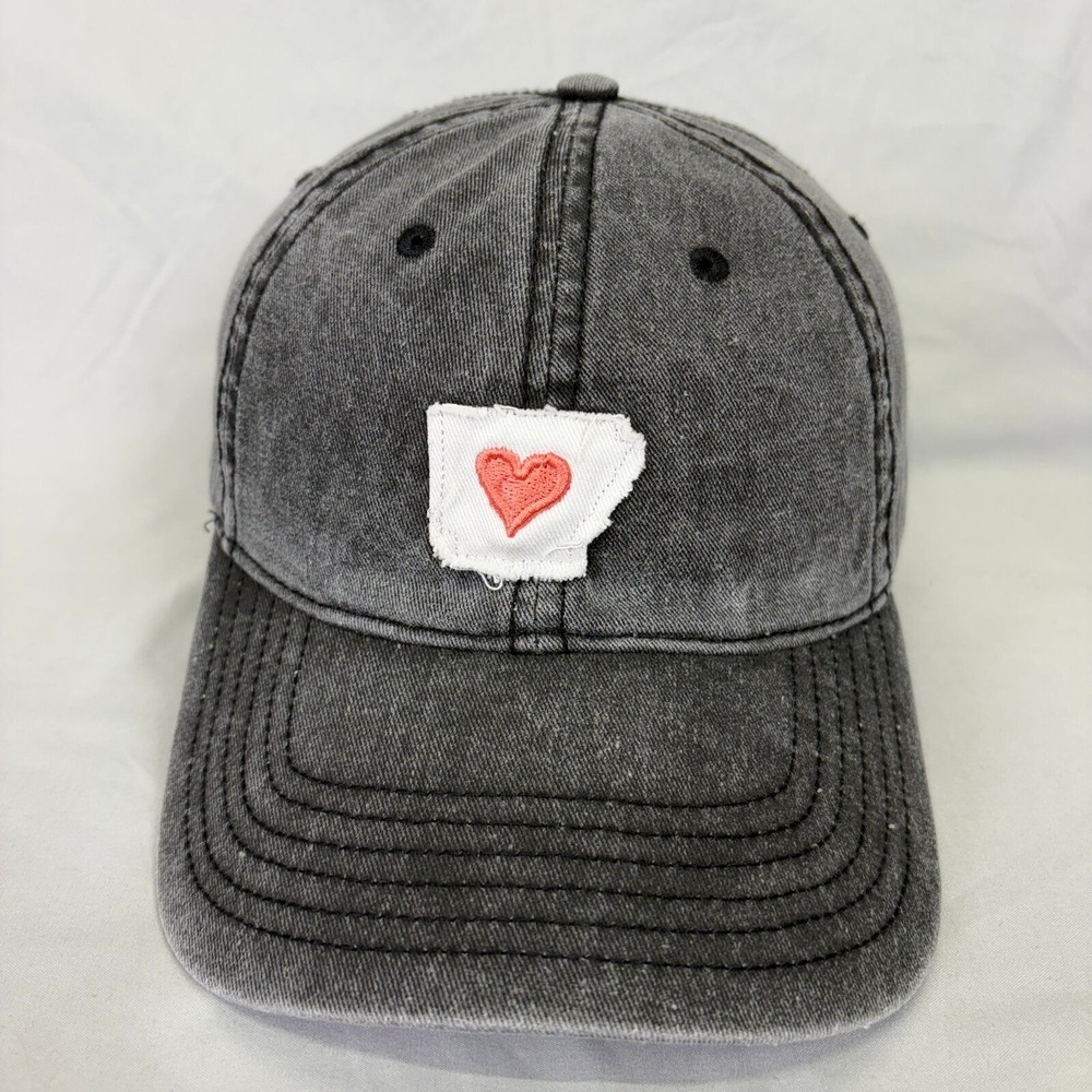 Home Free Arkansas Hat Baseball Cap Unisex OSFM Black Acid Wash Heart Patch